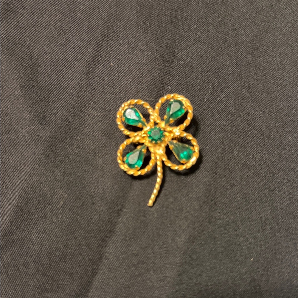 Elegant Gold and Green Clover Brooch